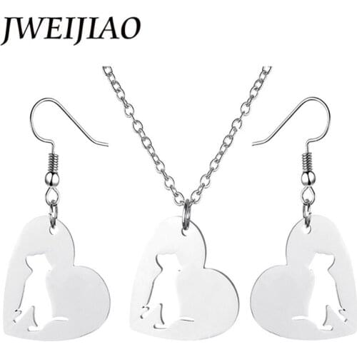JWEIJIAO Hollow Pet Dog Necklaces Earring Sets Dog Lover Pet Jewelry Heart Puppy Memorial Charm Love Animal Jewelry Sets SKU01