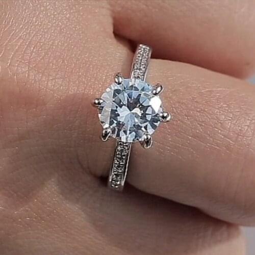 Classic Wedding Band Six Claw Ring Crystal Ring Engagement Jewelry Size 6-10