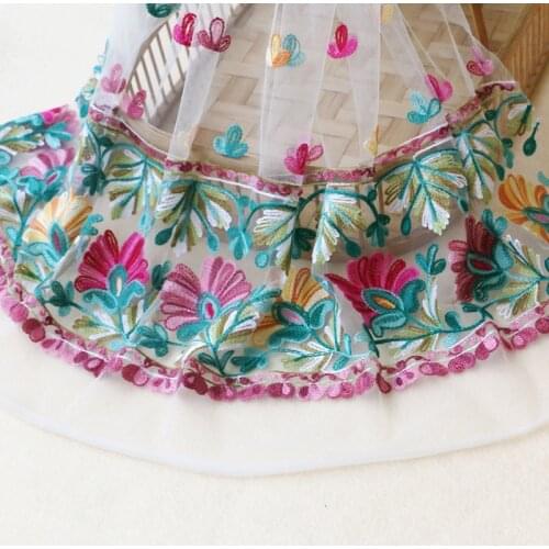 1meter/lot Wide 140CM colored yarn+mesh double embroidered fabric national style lace fabric accessories X221