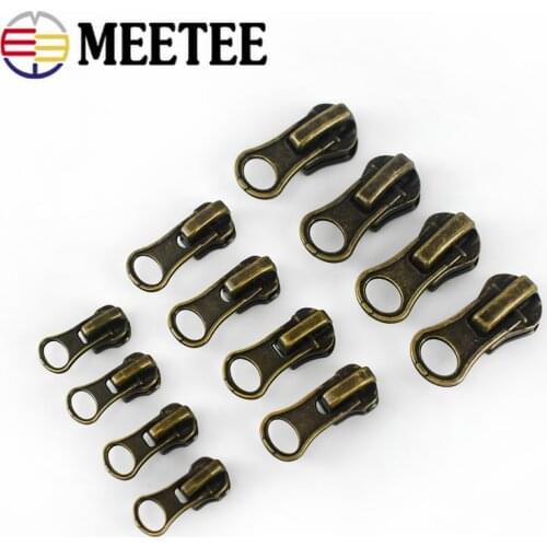 Meetee 10pcs 3# 5# 8# Retro Bronze Zipper Silder for Metal Zippers Bag Jacket Zip Head DIY Clothes Slider Puller Repair Fitting