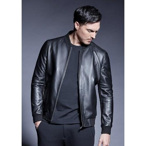 Cow Genuine Leather Jacket Men Slim Fit Real Sheepskin Coat Mens Classic Vintage Baseball Black Autumn Winter Outerwear Mal