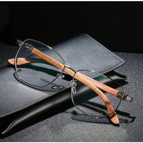 Wood Men Titanium Prescription Glasses Frame Polygon Myopia Full Frames Eyeglasses Male Business Style Optical Eye Glasses Frame