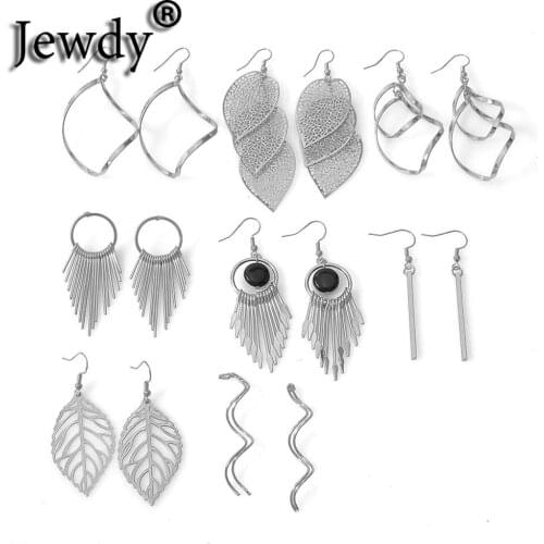 Ocean Bohemia Leaves Dangle Jewelry Set Silver Color Acrylic Stone Geometry Earrings Sets for Women Girls Birthday Party Gifts