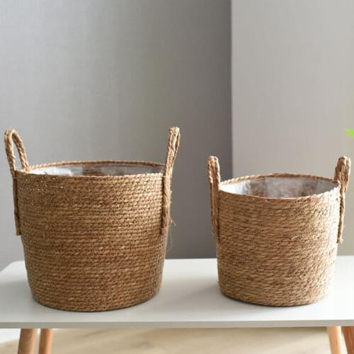 Nordic Straw Storage Basket Rattan Floor Flower Pot Crafts Decoration Modern Home Living Room Bedroom Shop Flower Basket Hanging