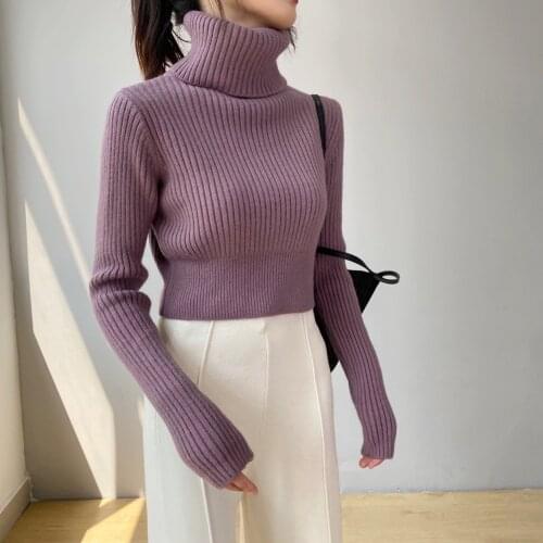 2020 New Women Autumn Sweater Long Sleeve Women Turtleneck Warm Sweater Pure Color Winter Cropped Top Pullovers Pull Femme