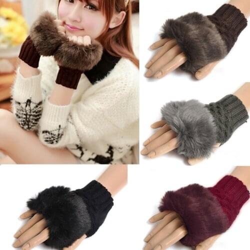 New Women Gloves Stylish Hand Warm Winter Half Finger Mitten Ladies Faux Woolen Crochet Knitted Wrist Warmer Glove Hot Sale