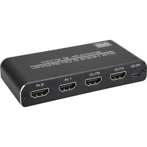 Brand New HDMI-compatible Switch 2in2 Out 4K 60hz 2x2 Switcher Splitter with Optical Toslink SPDIF & 3.5mm Jack Audio Extractor