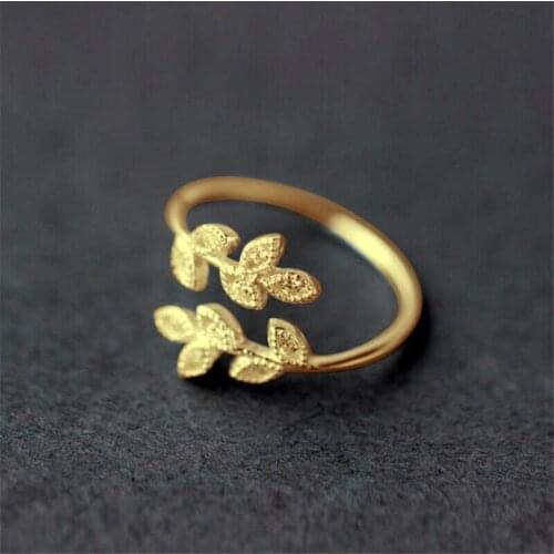 Open Leaf Rings For Women Girls Rose Gold Resizable Plant Female Crystal Knuckle Ring Engagement Wedding Party Jewelry Gift