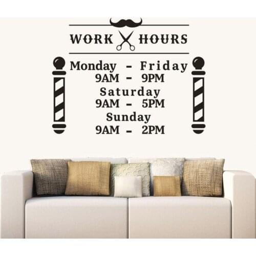 Barber Shop Decoration Custom Work Hours Wall Art Sticker Hair Salon Window Decal Removable Working Hours Wall Poster AZ259