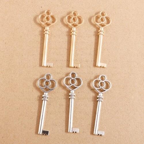 5pcs Vintage Metal Alloy Two Color Small Flower Key Pendants Charms for Jewelry Making Diy Handmade Crafts 19*59mm