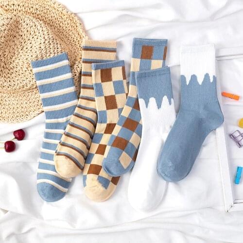 Striped Spring Woman Socks Soft Cotton Breathable Elastic Middle Tube Sock Harajuku Gilrs Socks Sokken