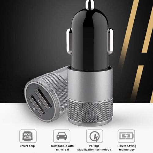 Hot Car Charger 2 USB Port Fast Charging Alloy Charger for Vehicle Smart Phone Accessories Car Styling