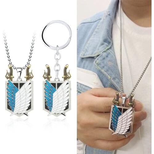 Japan Anime Attack on Titan Necklace Wings of Freedom Chain Pandent Necklace Keychain of the Four Major Corps for Cartoon Fans