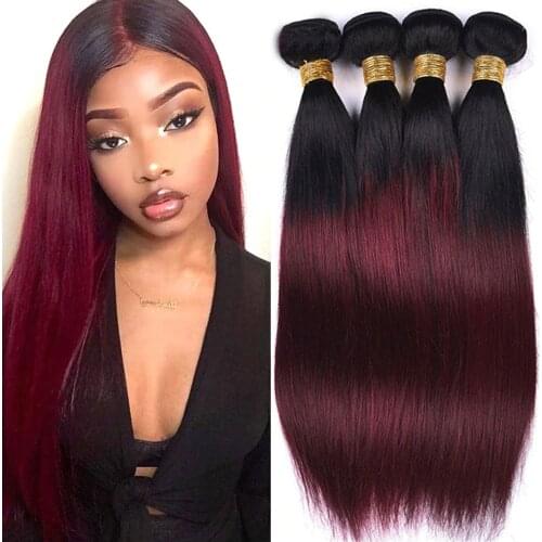 Straight Hair Bundles Ombre Human Hair Bundles 1 B 99j Red Hair Bundles Remy Brazilian Hair Weave 1 3 4 Bundles Hair Extensions
