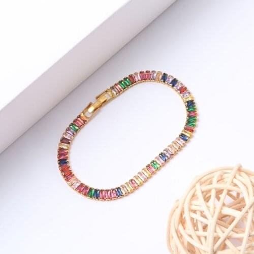 Gold Filled Copper Cubic Zircon Adjustable Colorful Bracelet For Women Girls Rainbow Jewelry Best Birthday Party Wedding Gift