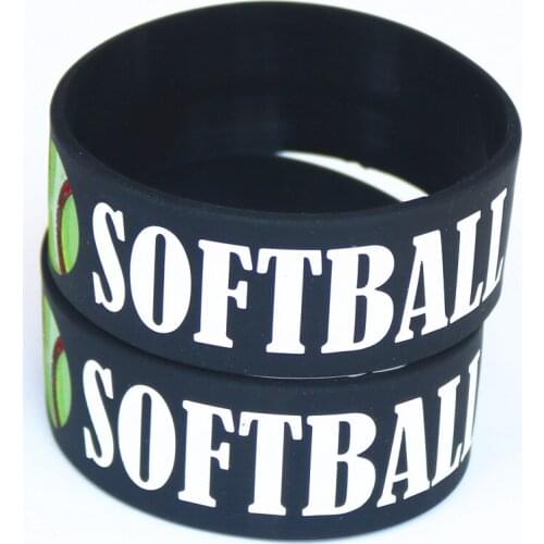 25PCS Softball Silicone Wristbands Wide Black Sport Silicone Rubber Bracelet & Bangles Women Men Jewelry Gift Wholesale SH114