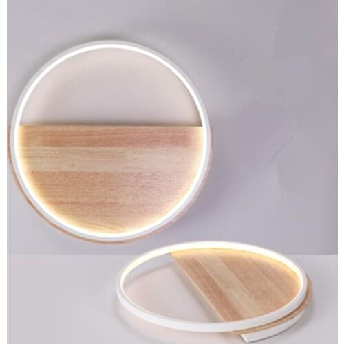 Post modern wooden LED ceiling lights living room bedroom Nordic creative personality super thin circular ceiling lamp
