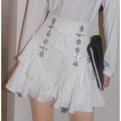 Heavy Industry Beads white Bow Light white lace Shorts Womens Lace Stitching Wide Leg Hot Pants women Ladies 2021