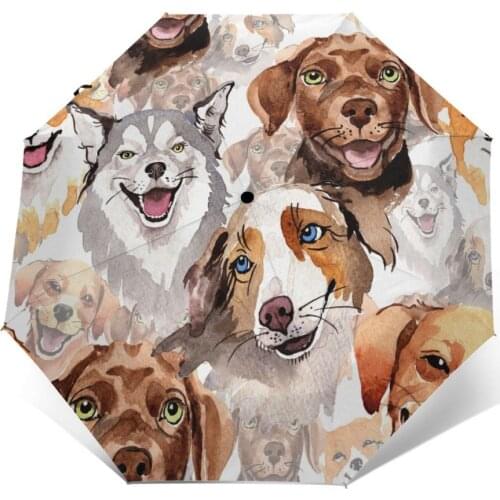 Wind Resistant Folding Automatic Umbrella Women Auto Dog Wild Animal Watercolor Pattern Windproof Umbrellas Rain For Men Parasol