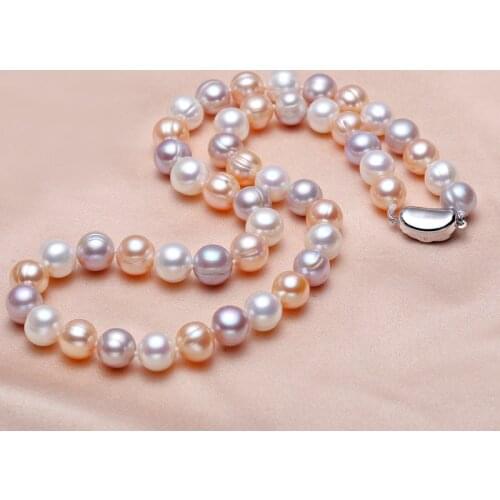 New Natural Freshwater Pearl Necklace Threaded 7-8MM Pearl Necklace 925 sterling silver clasp