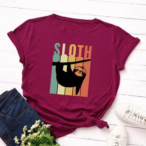 Cartoon Sloth Print T-shirt Women Harajuku Summer Cotton Tee Shirt Femme Plus Size 5XL Short Sleeve Tops Ladies Casual Tshirts