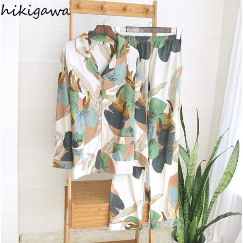 Hikigawa Pijama Feminino 2021 Spring Autumn Ladies Long-sleeved Trousers Home Service Suit Loose Plus Size Comfortable Pajamas