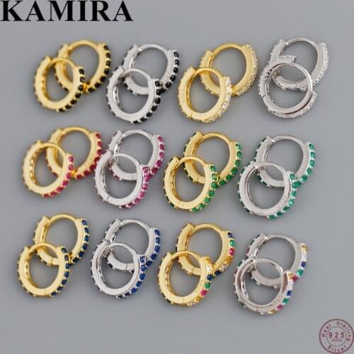 KAMIRA 925 Sterling Silver Retro Circle Ear Buckle Colorful Zircon Hoop Earrings for Women Party Unique Unisex Boho Jewelry Gift