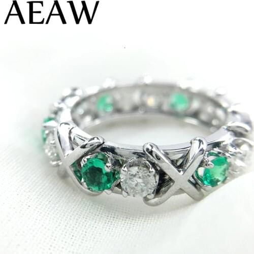 1.6 CTW Carat Lab Grown DF Moissanite And Emerald Eternity Band Solid 14K Yellow Gold Engagement Anniversary Ring