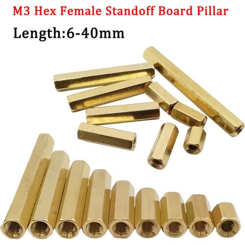 10Pcs 6mm-40mm M3 Hex Female to Female Brass Standoff Spacer Hexagonal Stud Spacer Hollow Pillars