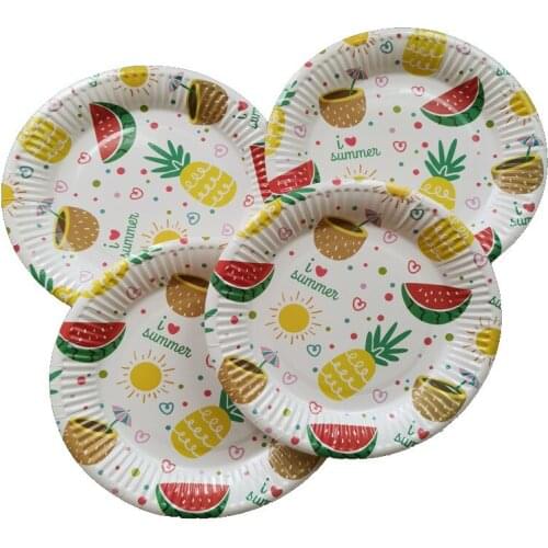 10pcs Pineapple Disposable Paper Plates 7'' Dinner Dessert Plate Tropical Fruit Patterned Tableware Hawaiian Luau Party Supplies