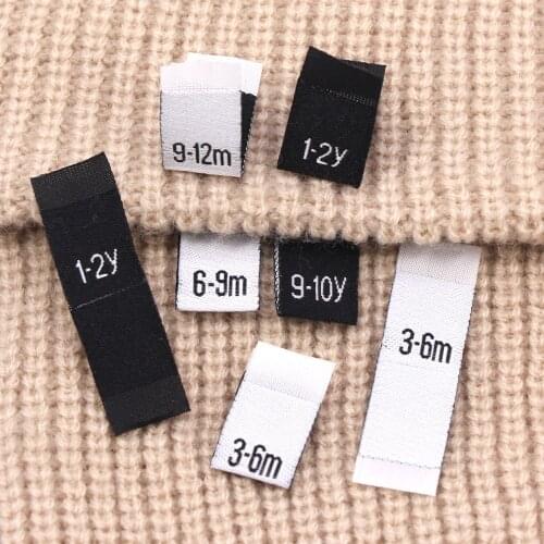 100Pcs Clothing Tags Number Size Labels Black White Size Mark Cotton Label For Clothes T-Shirt Fabric Sewing Accessores 12*40MM