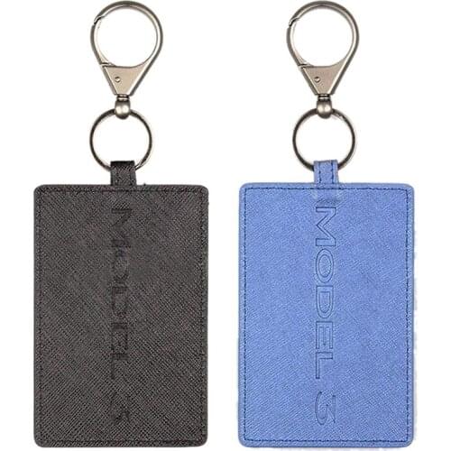2pcs Key Card Holder for Tesla Model 3, Anti-Dust Light Leather with Keychain for Tesla Model 3 - Blue & Black