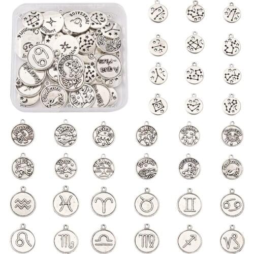 3 Sets 3 Styles Tibetan Style Alloy Pendants Flat Round with 12 Constellations Antique Silver