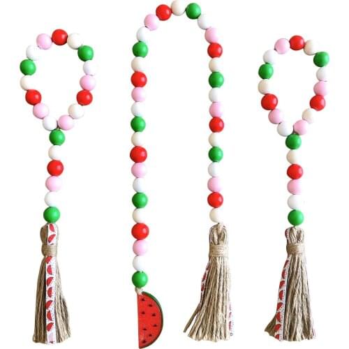 3pcs/set Nordic Style Simple Cotton Rope Wood Beads with Tassels Home Bedroom Hanging Decor