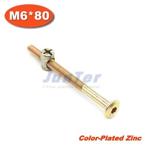 6pcs/lot M6*80mm Furniture Bolts With 6mm Barrel Nuts Color Zinc-Plated Carbon Steel