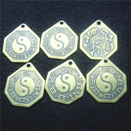 7PCS New Chinese Eight Diagrams Yielded Copper Material 34x29MM Religious Items Knowlege Chinas Culture History