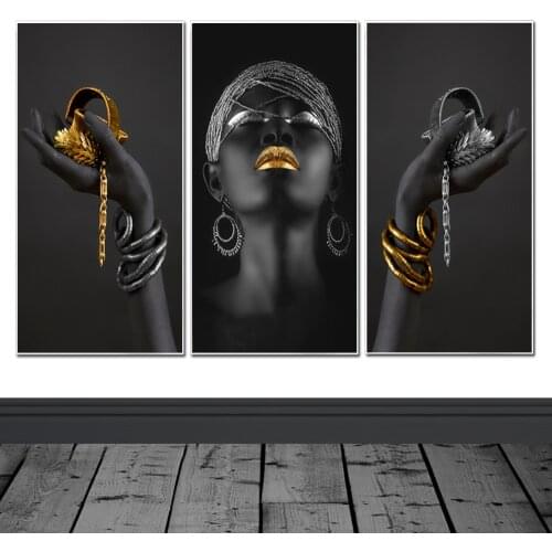 African Art Black Woman With Golden Jewellery Wall Painting Posters And Prints Wall Art Canvas Picture For Room Decoration