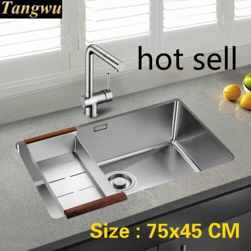 Free shipping Household standard kitchen manual sink single trough durable 304 stainless steel hot sell 75x45 CM