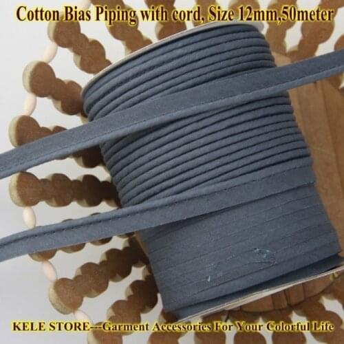 Free shipping-Cotton Bias Piping, Piping tape,bias Tape with cord,size:12mm, 50m,for DIY sewing textile bed linings,dark grey