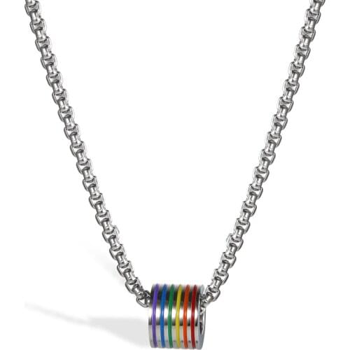 BONISKISS Fashion Gay Pride Chain Stainless Steel Pendant Necklace Rainbow Unisex Lovers Marriage Gift LGBT Jewelry 2020