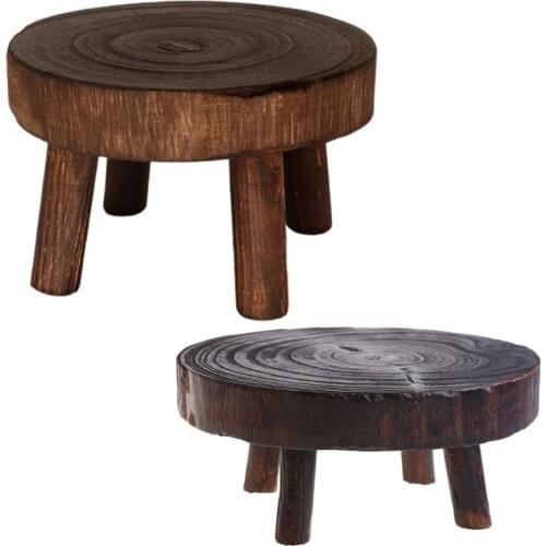 Solid Wood Round Bench Flower Pot Holder Plant and Succulent Flower Pot Base Display Stand Stool Home Garden Patio Decor