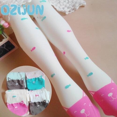 Children girls velvet Cat kitty head cartoon toe fish pattern colorful 4 colors 6-12 years pantyhose tights