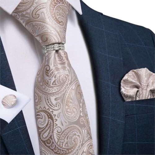 DiBanGu Design Mens Necktie Paisley Silk Wedding Tie For Men Tie Hanky Cufflinks Ring Set Fashion Suit Bussiness Party