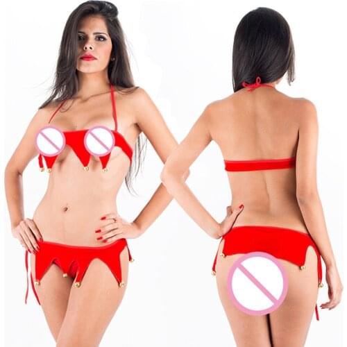 Sexy Christmas Lingerie Sets Porno Costumes Womens Erotic Underwear Cosplay Santa Claus Halter Babydoll Langerie Nightwear