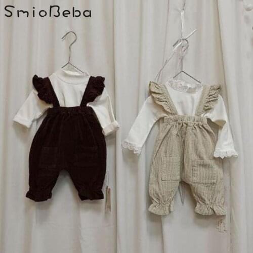 Ins Spring 2-pocket Corduroy Strap Rompers Baby Corduroy Belt Pants + Top Shirts Two Pieces Thickened Fashionable Bodysuits Kids