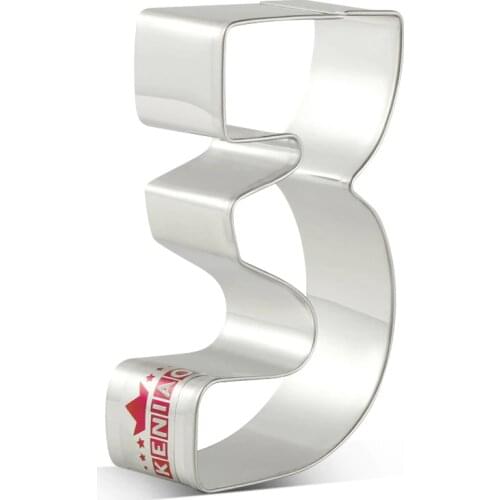 KENIAO 3 Cookie Cutter For Kids Number Three Biscuit - 4.1 x 8.1 cm - Fondant / Pastry / Sandwich Cutter - Stainless Steel