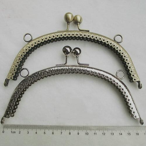 KJ12 16.5cm Bronze silver arc-shaped embossing lace purse frame bead hasp lock diy Kiss lock bag accessories 10pcs/lot