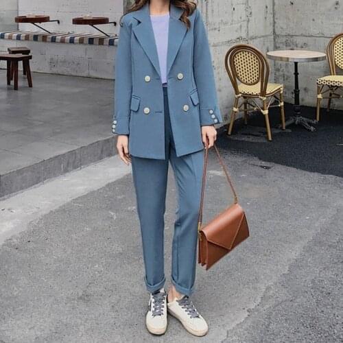 ZAWFL Women 2020 Autumn Winter Fashion Business Pant Suits Uniform Formal Jacket And Long Pant Blazer Set OL 2 Two Pieces Suits