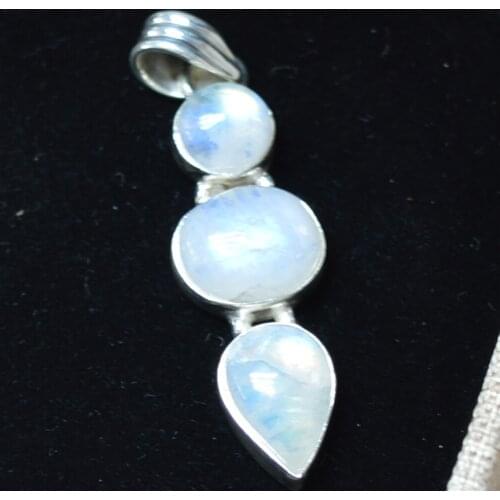 Genuine Blue Fire Moonstone Pendant 925 Sterling Silver, 48 mm, MHBAP5004