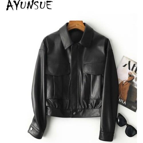 AYUNSUE 2021 Genuine Leather Jacket Women Short Spring Autumn Korean 100% Sheepskin Coat Female Motorcycle Veste En Cuir Femme